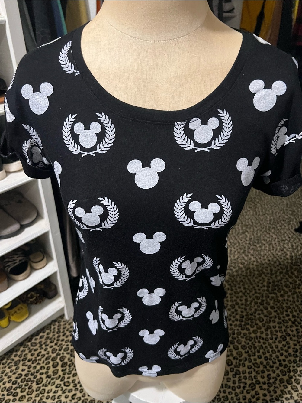 Disney Black Short-Sleeve Tee with White Mickey Motifs
